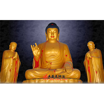 铜雕贴金一佛二弟子