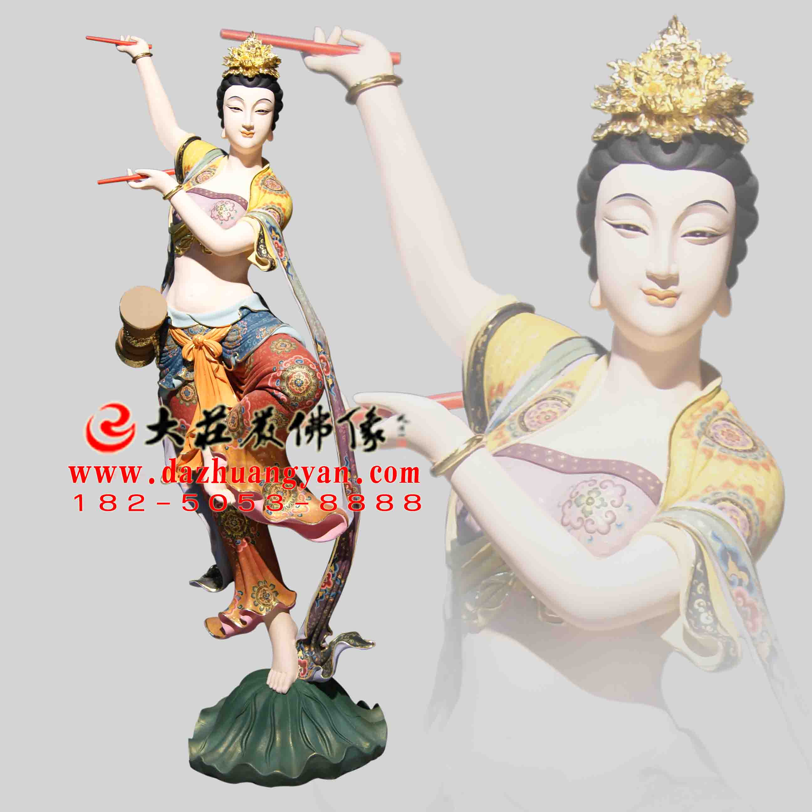 生漆脱胎鼓手伎乐天彩绘神像 生漆脱胎鼓手伎乐天彩绘神像