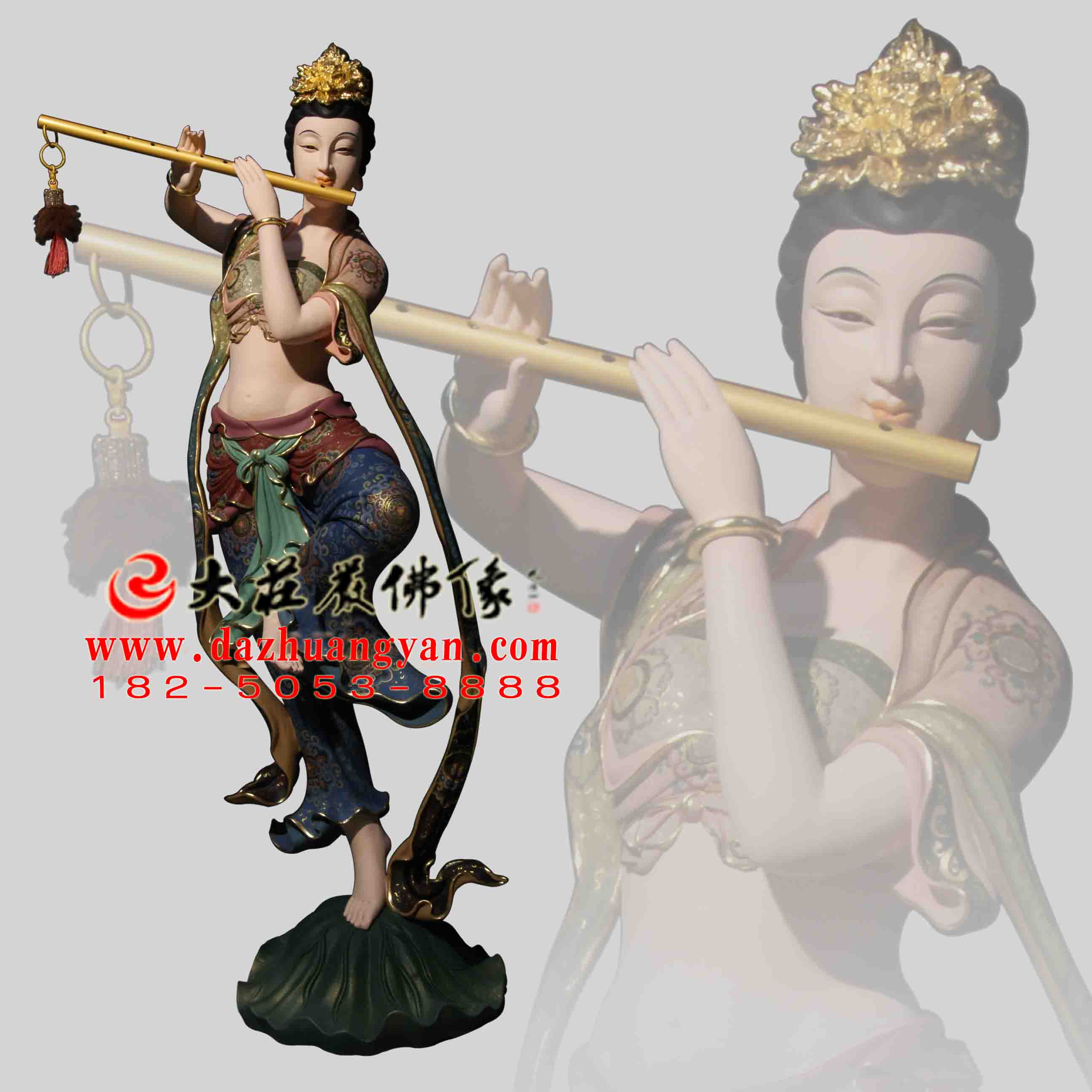 生漆脱胎笛子伎乐天彩绘神像 生漆脱胎笛子伎乐天彩绘神像