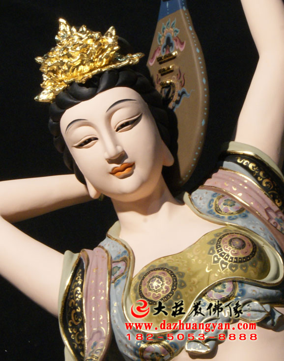 生漆脱胎反弹琵琶伎乐天彩绘神像特写