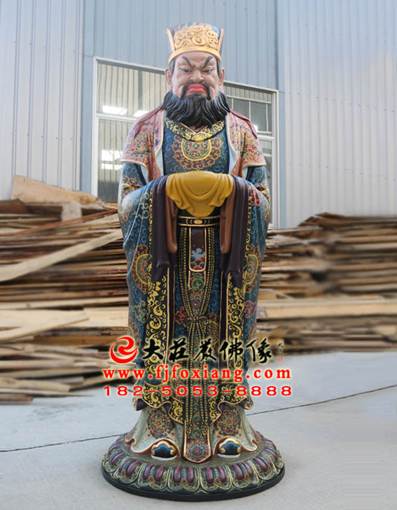 彩绘描金地藏王菩萨右㔹侍闵公塑像