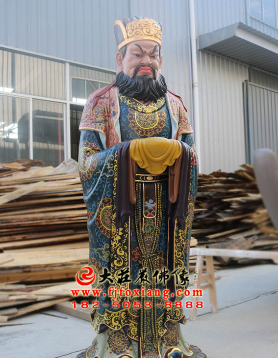 彩绘描金地藏王菩萨右㔹侍闵公塑像