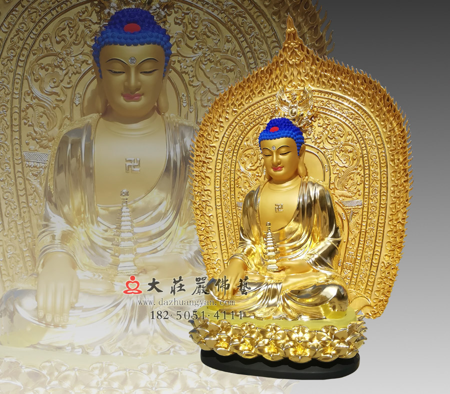 铜雕三宝佛之贴金药师佛侧面佛像