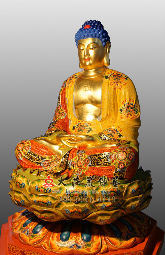 铜雕释迦牟尼佛彩绘贴金