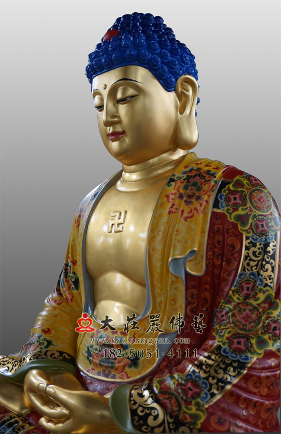 释迦牟尼佛侧面近照彩绘贴金