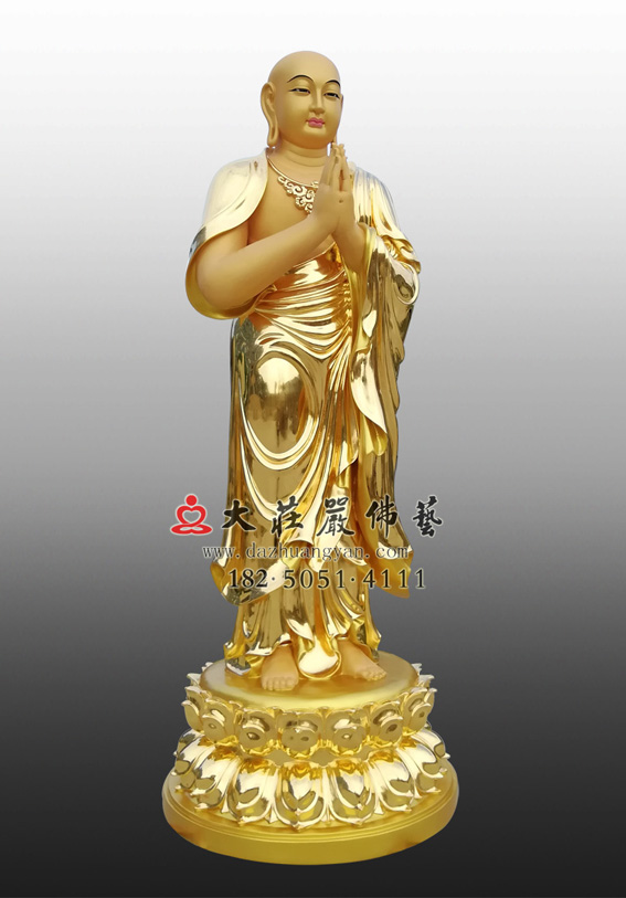 铜雕阿难尊者贴金佛像