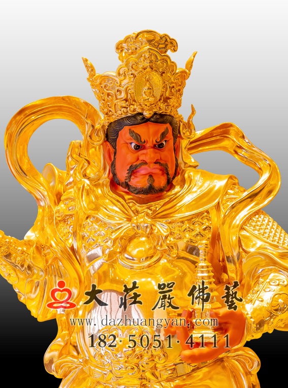 铜雕四大天王之多闻天王侧面近照