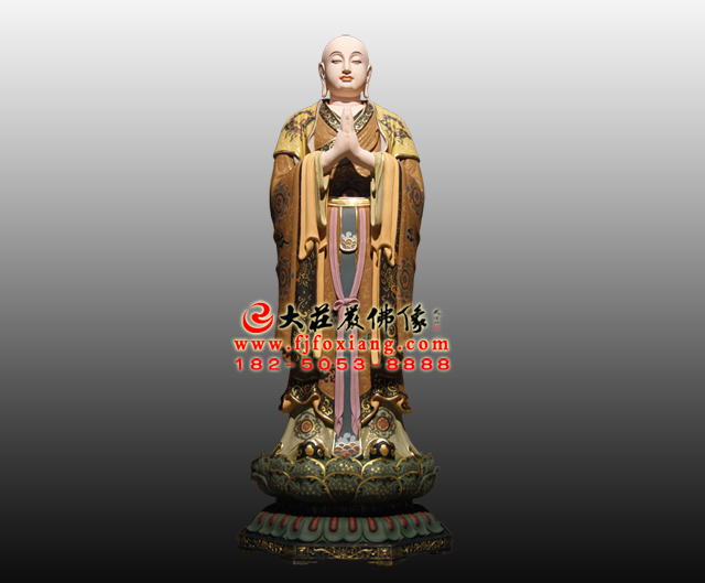 彩绘描金地藏王菩萨右㔹侍道明塑像【1531】
