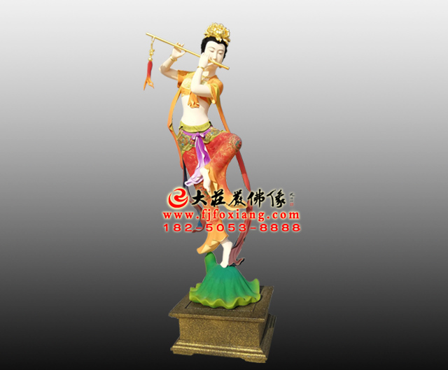 <b>铜雕笛子伎乐天彩绘塑像</b>