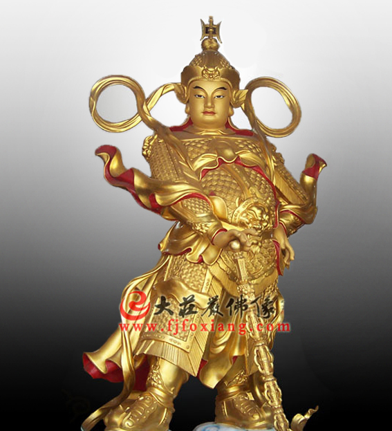 韦驮菩萨贴金佛像 铜雕韦驮菩萨贴金佛像
