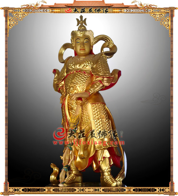 铜雕韦驮护法神贴金佛像