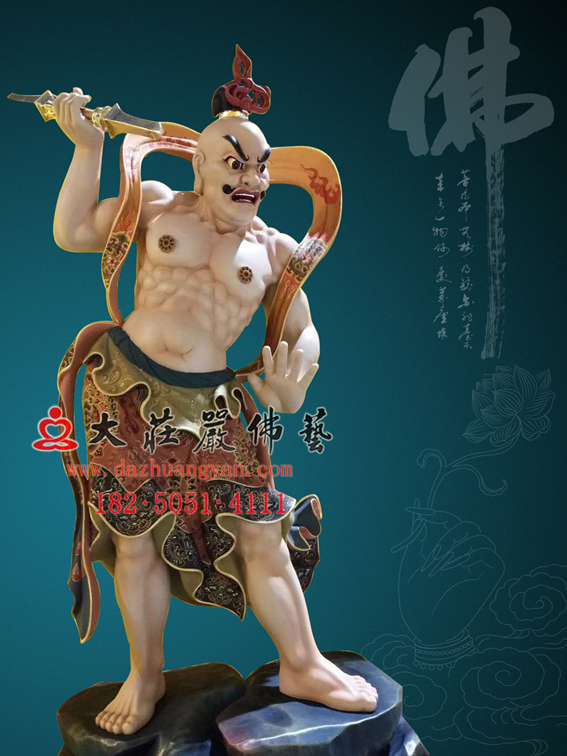 铜雕哼哈二将之哈将彩绘塑像