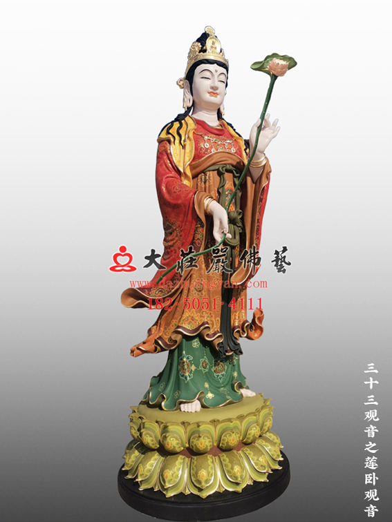 三十三观音之莲卧观音彩绘佛像左侧照