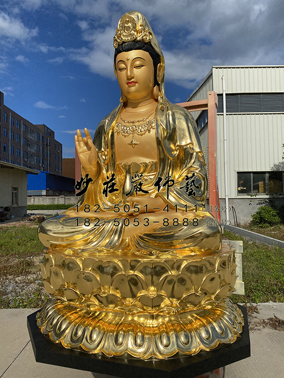 观世音菩萨贴金佛像 铜雕观世音菩萨右侧照