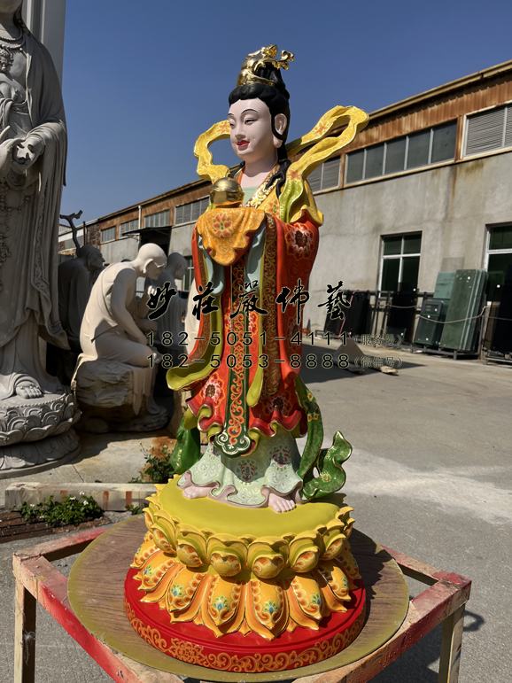 铜雕龙女佛像右侧实拍 龙女彩绘佛像右侧照