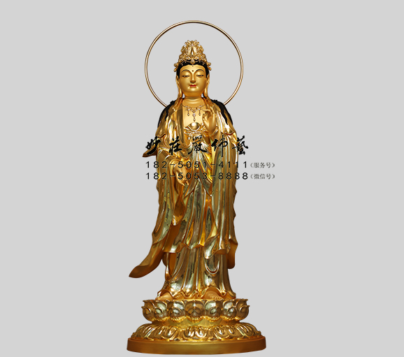 大势至菩萨铜雕贴金站像