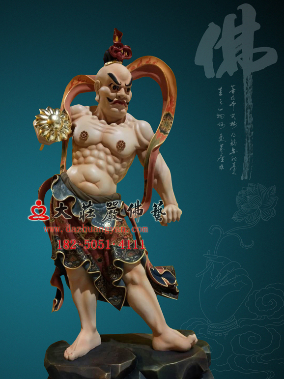 铜雕哼将彩绘神像