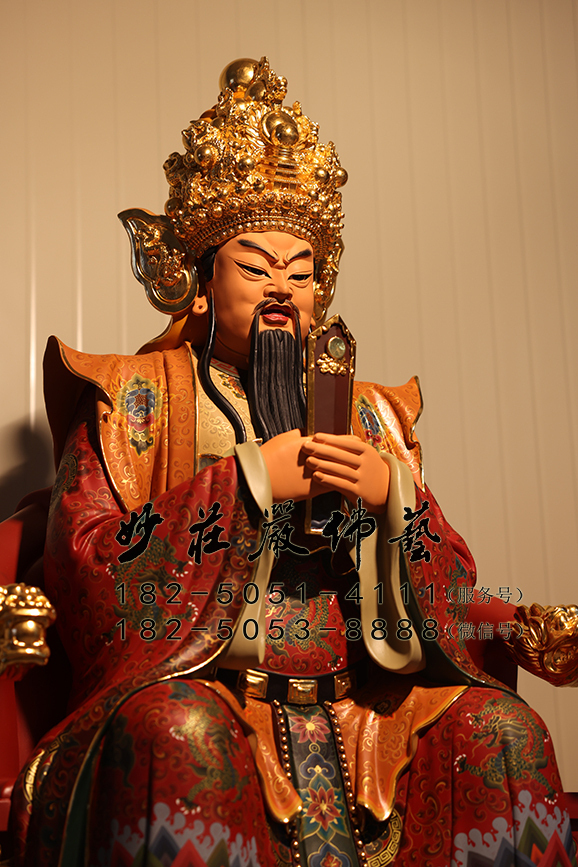 彩绘描金司马圣王左侧近照实拍图