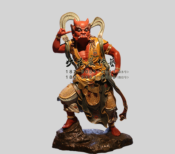 彩绘贴金顺风耳神像 妈祖护法精工造像