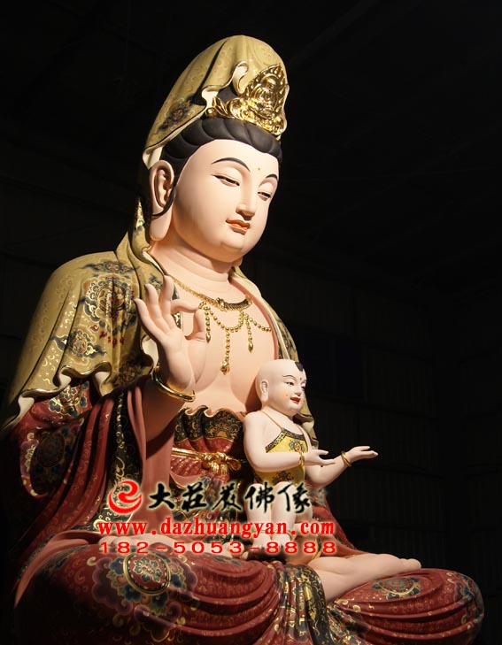 彩绘送子观音坐莲像侧面照 彩绘送子观音坐莲像侧面照
