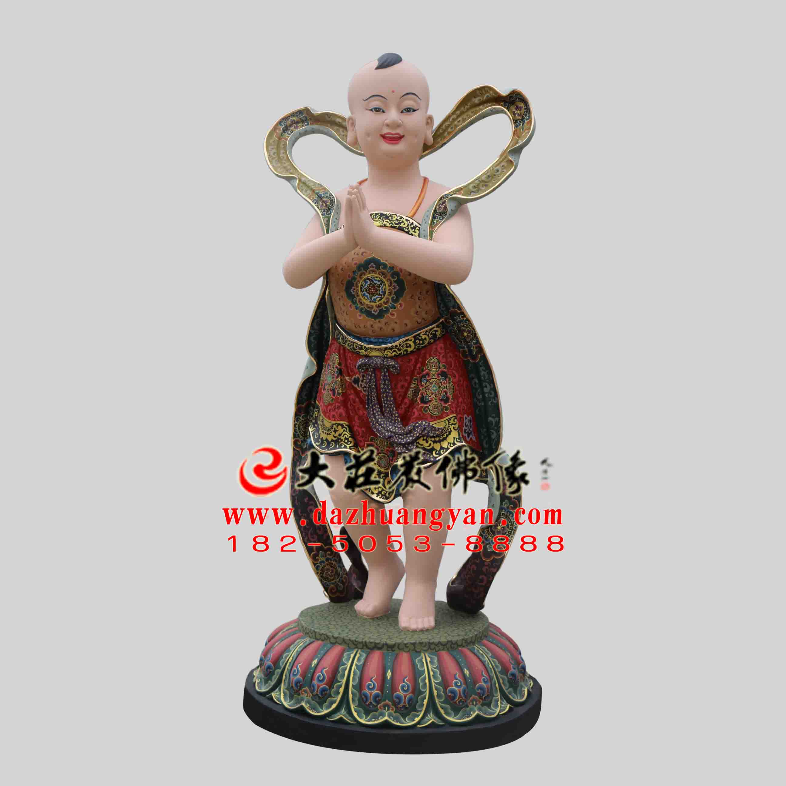 生漆脱胎善财童子彩绘站像 生漆脱胎善财童子彩绘站像