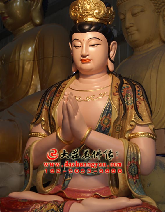 铜雕合掌观音彩绘像侧面近照 铜雕合掌观音彩绘像侧面近照