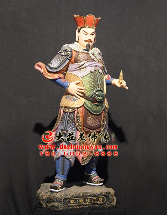生漆脱胎毗沙门身彩绘塑像侧面照 生漆脱胎毗沙门身彩绘塑像侧面照