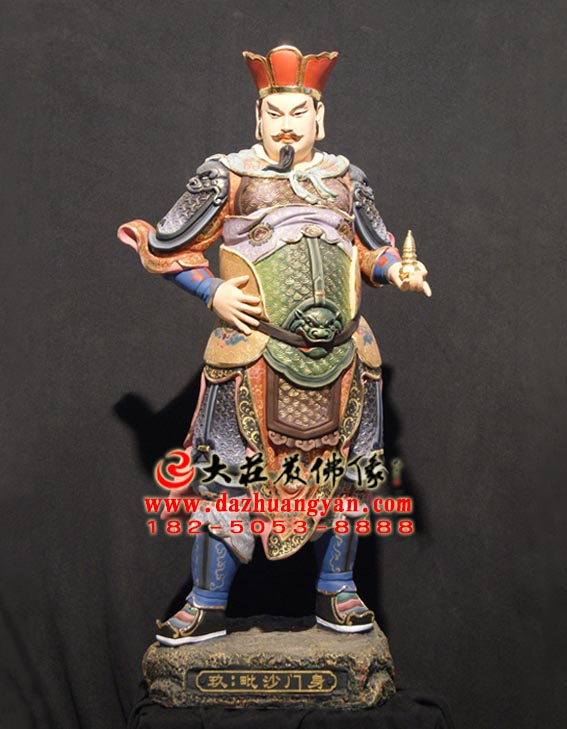 生漆脱胎毗沙门身彩绘塑像正面照 生漆脱胎毗沙门身彩绘塑像正面照
