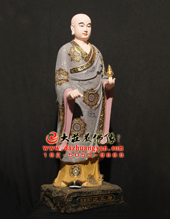 生漆脱胎比丘身彩绘塑像侧面照 生漆脱胎比丘身彩绘塑像侧面照