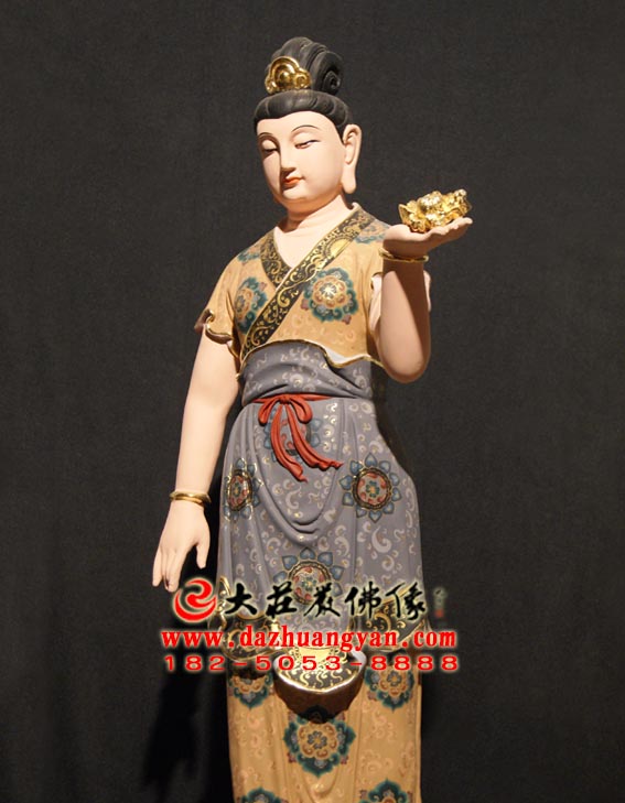 彩绘描金生漆脱胎宰官妇女身塑像侧面照