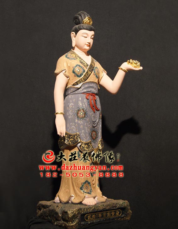 生漆脱胎宰官妇女身彩绘塑像侧面照