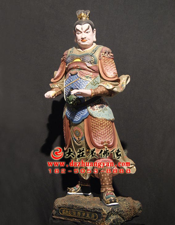 彩绘描金生漆脱胎紧那罗王身塑像侧面照 彩绘描金生漆脱胎紧那罗王身塑像侧面照