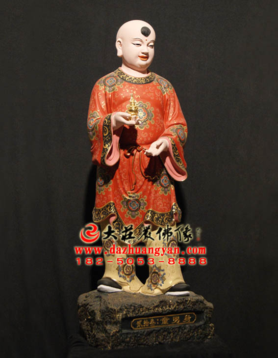 彩绘描金生漆脱胎三十二应身之童男身塑像侧面照 彩绘描金生漆脱胎三十二应身之童男身塑像侧面照