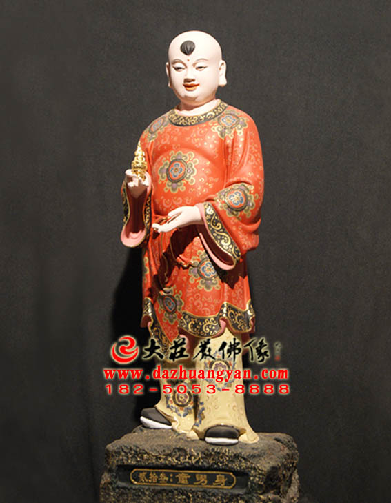 生漆脱胎三十二应身之童男应身彩绘塑像侧面照 生漆脱胎三十二应身之童男应身彩绘塑像侧面照