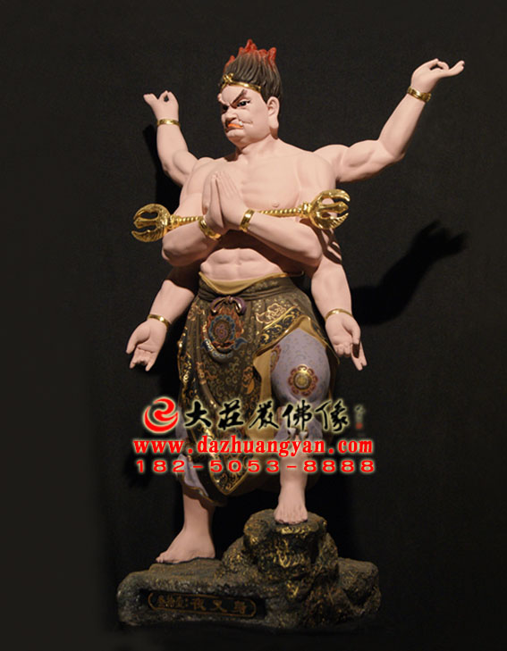 彩绘描金生漆脱胎夜叉身塑像侧面照 彩绘描金生漆脱胎夜叉身塑像侧面照