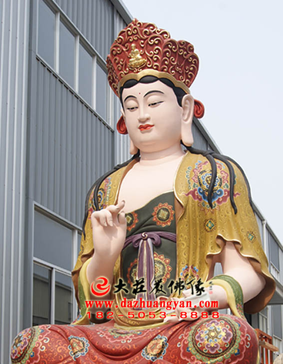 彩绘描金生漆脱胎文殊菩萨坐莲塑像侧面近照 彩绘描金生漆脱胎文殊菩萨坐莲塑像侧面近照
