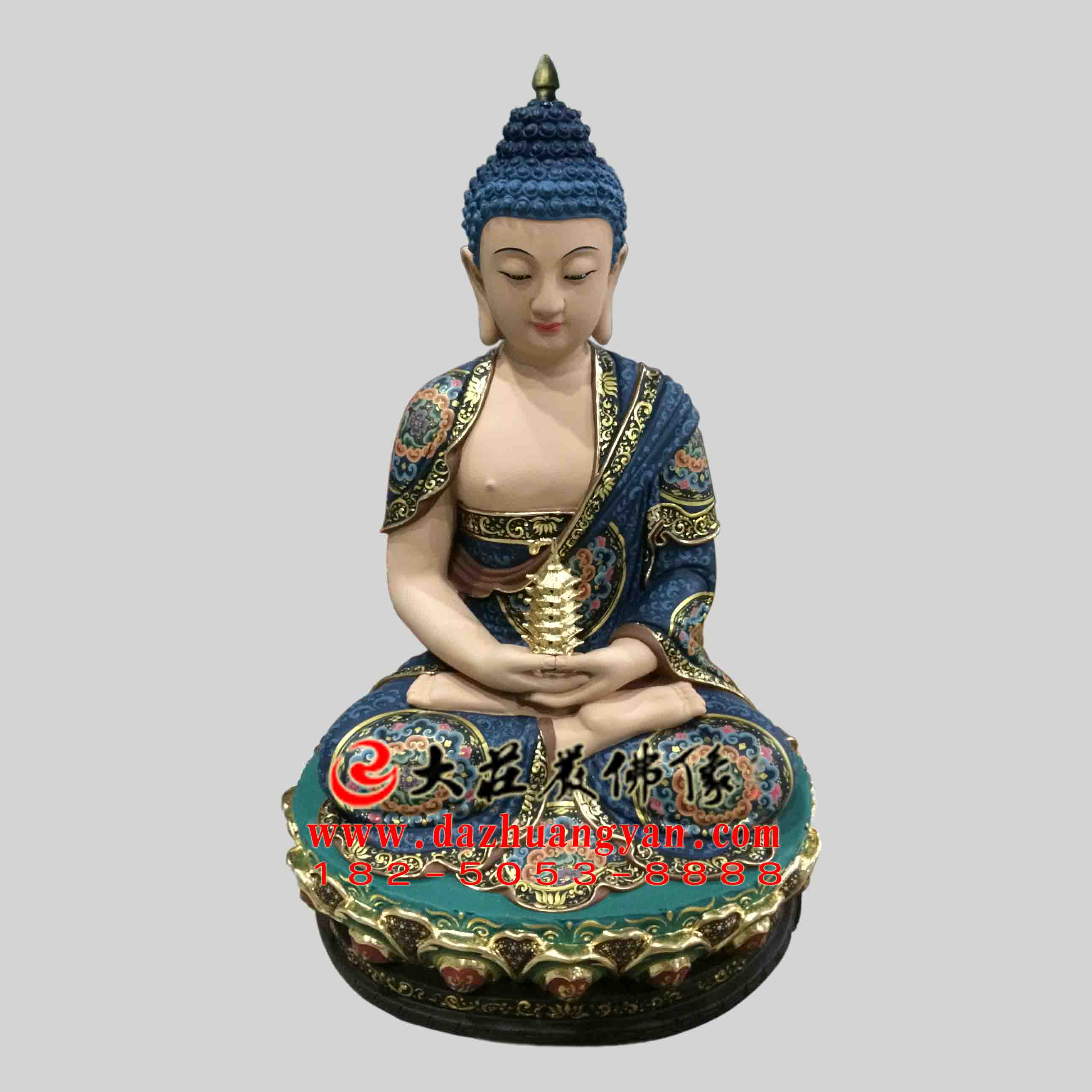 生漆脱胎三宝佛之药师佛彩绘坐莲塑像 生漆脱胎三宝佛之药师佛彩绘坐莲塑像