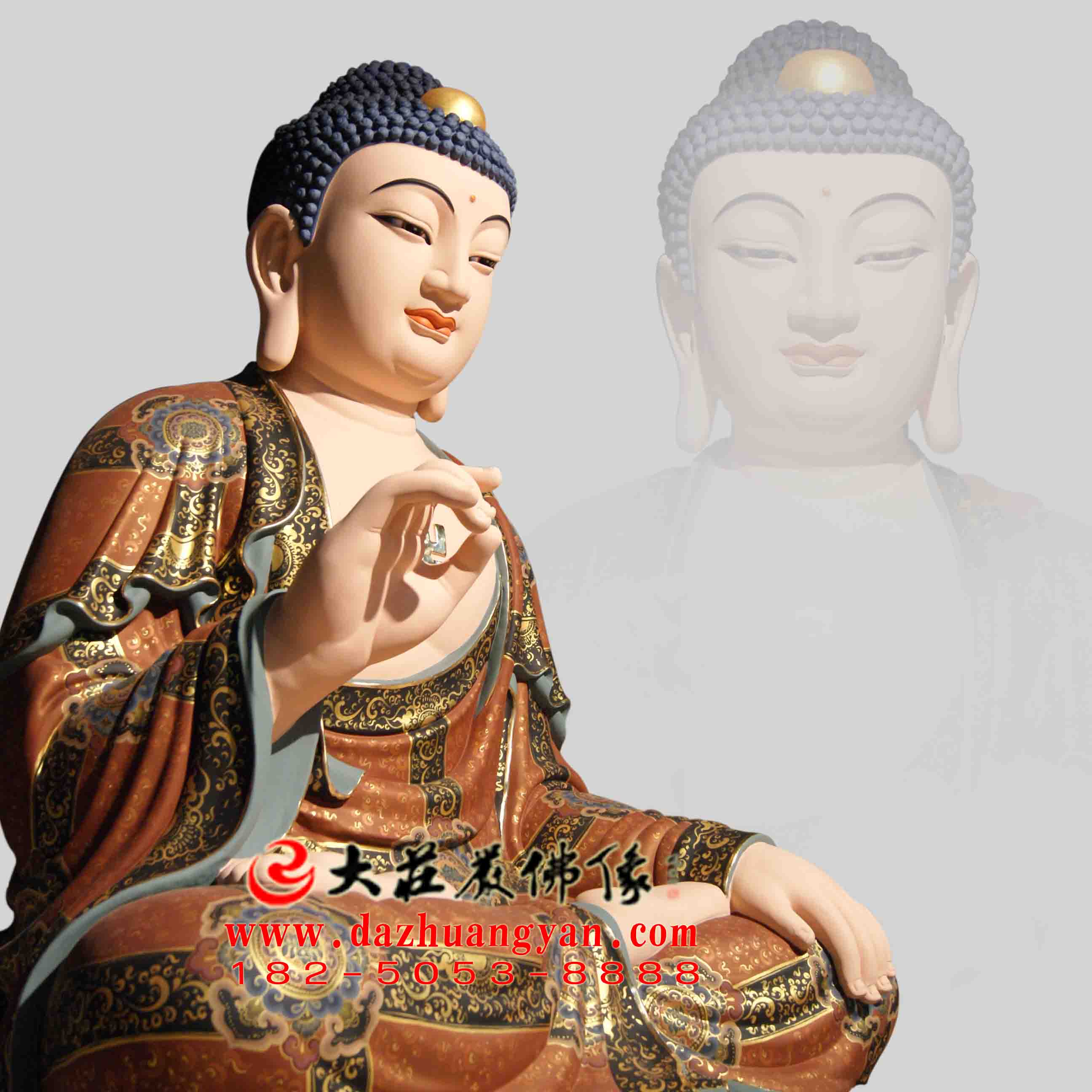 彩绘描金生漆脱胎华严三圣之释迦牟尼佛塑像侧面像 彩绘描金生漆脱胎华严三圣之释迦牟尼佛塑像侧面像