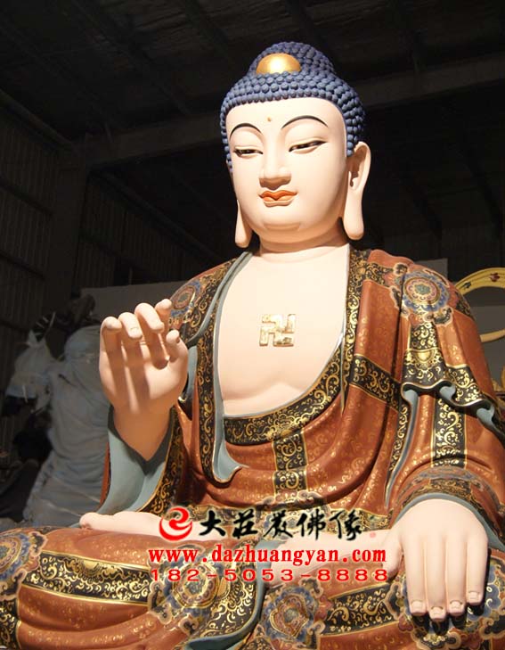 生漆脱胎华严三圣之释迦牟尼佛彩绘塑像侧面照 生漆脱胎华严三圣之释迦牟尼佛彩绘塑像侧面照