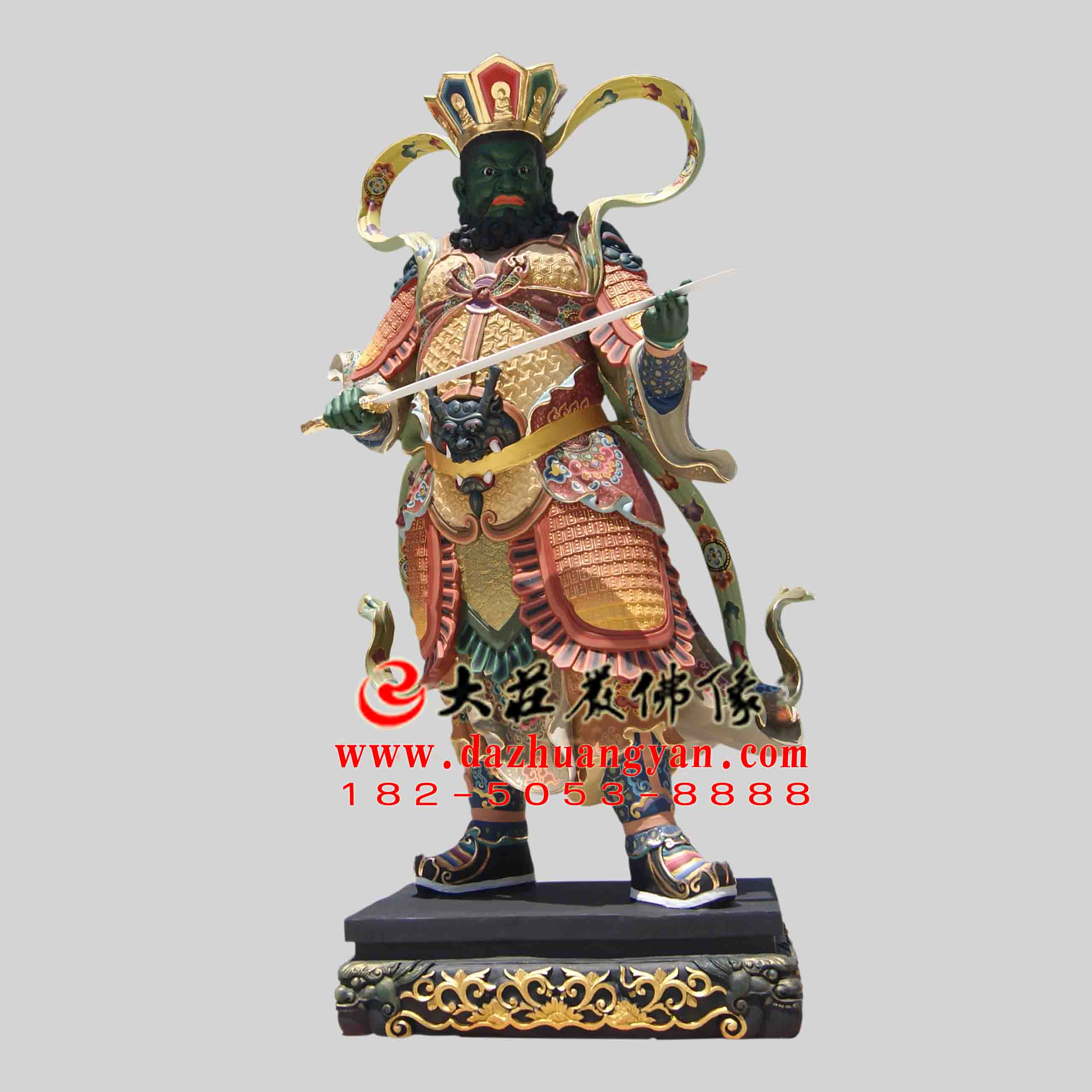 彩绘描金生漆脱胎四大天王之南增长天王塑像 彩绘描金生漆脱胎四大天王之南增长天王塑像