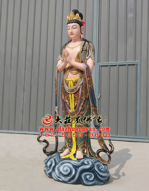 生漆脱胎三十三观音之叶衣观音彩绘塑像侧面照